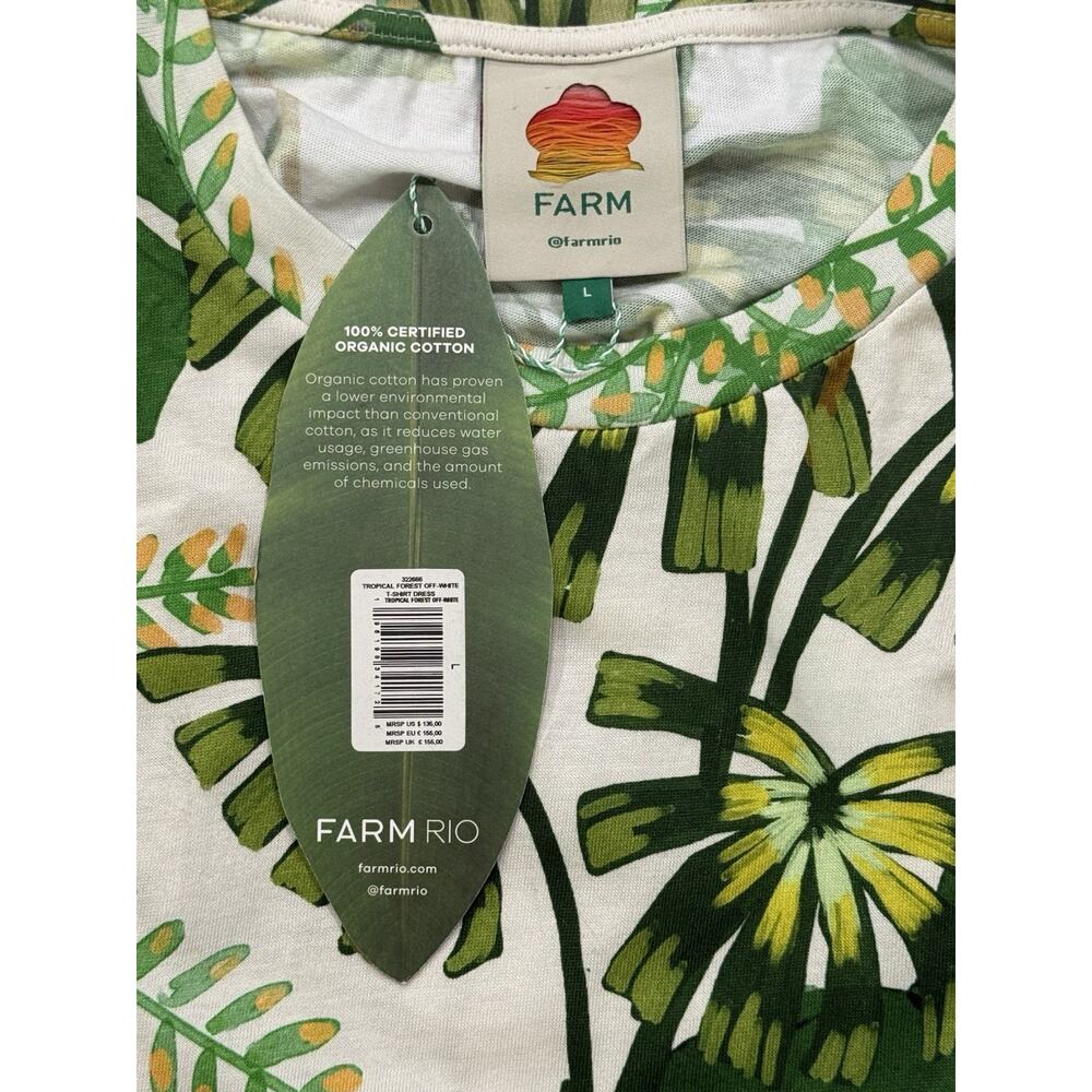 NWT Farm Rio Tropical Forest Off-White Shirt Dress Green Large Resort Cotton - Picture 8 of 16